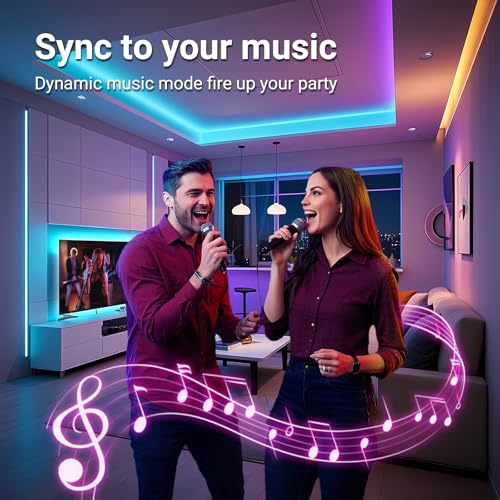 hyrion Smart LED Lights for Bedroom 100ft, Voice Control Strip Lights with Alexa and Google Assistant, RGB Color Changing, Music Sync WI-FI Led Lighting with App Controlled for Room Decor(2 * 51ft) - Image 3