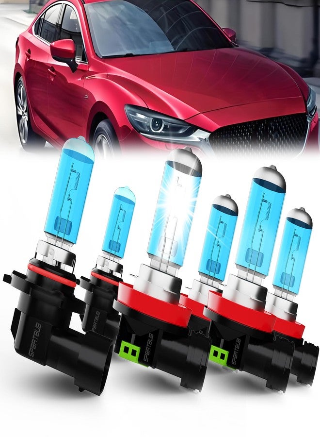 SPBRTBUB compatible with MAZDA 6 2014 2015 2016 2017 halogen headlight bulbs,9005/HB3/H10 High Beam + H11/H8/H9 Low Beams + h11 Fog Lights, Pack of 6 - Image 1