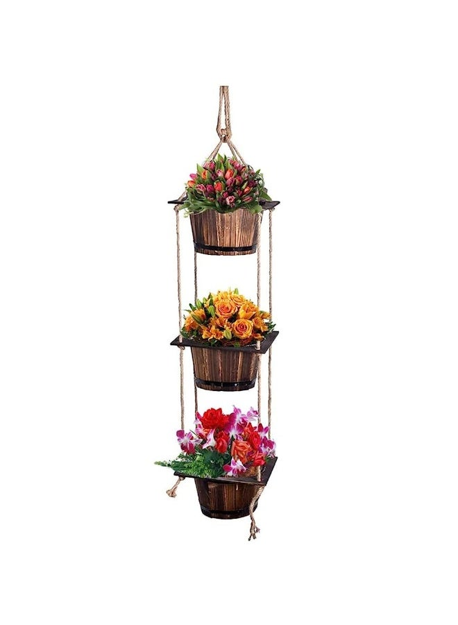 HOME TASTE Wooden Hanging Flower Vases Garden Decoration Hanging Garden Planter Flower Container Flower Planter Decorative Wood Pots Vases Outdoor Indoor Pots - Image 4