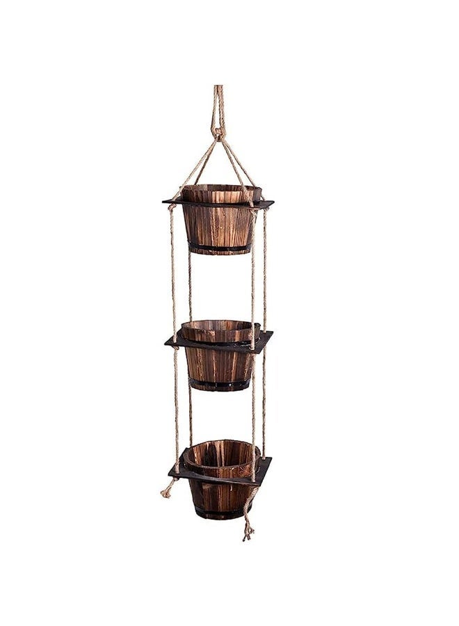 HOME TASTE Wooden Hanging Flower Vases Garden Decoration Hanging Garden Planter Flower Container Flower Planter Decorative Wood Pots Vases Outdoor Indoor Pots - Image 3