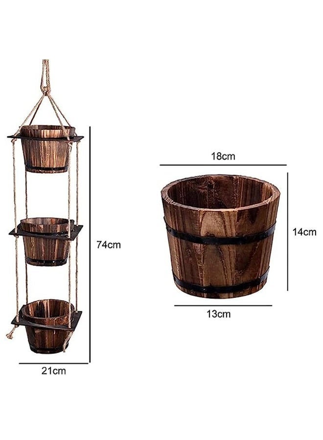 HOME TASTE Wooden Hanging Flower Vases Garden Decoration Hanging Garden Planter Flower Container Flower Planter Decorative Wood Pots Vases Outdoor Indoor Pots - Image 2