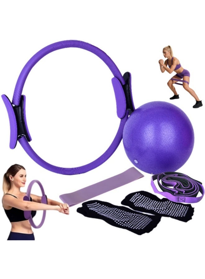 WALALLA Pilates Essentials Kit for Women, Pilates Kit, Pilates Rings Booty Bands, Yoga Sets for Women, Hip Exercise Band Yoga Ball 25cm Figure 8 Resistance Band - Image 1