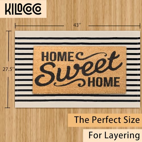KILOCOCO Beige Striped Rug 2.3'x3.6' Indoor Outdoor Rugs Front Door Mat Hand Woven Cotton Washable Striped Layered Doormats for Front Porch/Kitchen/Farmhouse/Entryway/Patio - Image 4