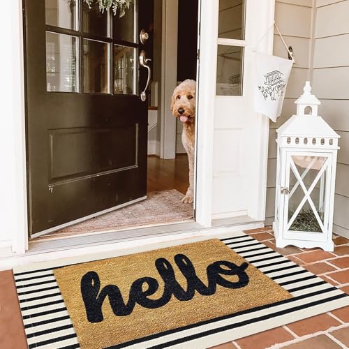 KILOCOCO Beige Striped Rug 2.3'x3.6' Indoor Outdoor Rugs Front Door Mat Hand Woven Cotton Washable Striped Layered Doormats for Front Porch/Kitchen/Farmhouse/Entryway/Patio - Image 2