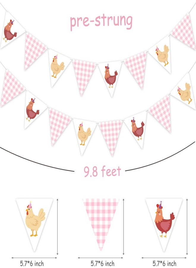 umoni Chicken Themed Pennant Banners Chicken Birthday Party Decorations 2PCS Pink Checkered Chicken Banner Barnyard Farm Animal Theme Baby Shower Decor for Girls Little Chick Bday Supplies - Image 5