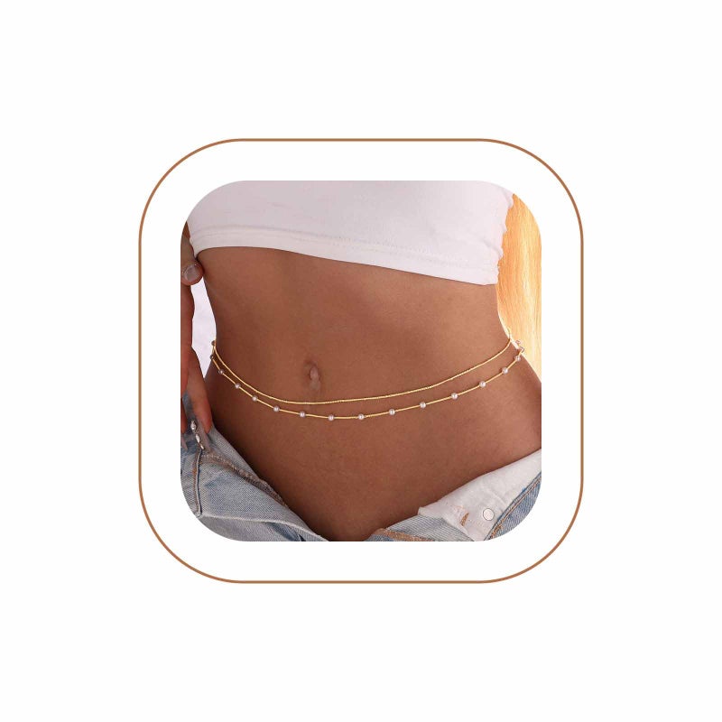 Rotnso 14K Gold Plated Body Chains Dainty Boho Layered Beach Waist Pearl Bead Chain Adjustable Bikini Belly Chain Jewelry Accessories for Women Sexy - Image 1