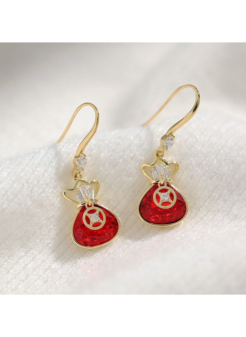 Generic - Chinese Style Red Money Bag Earrings - Image 1