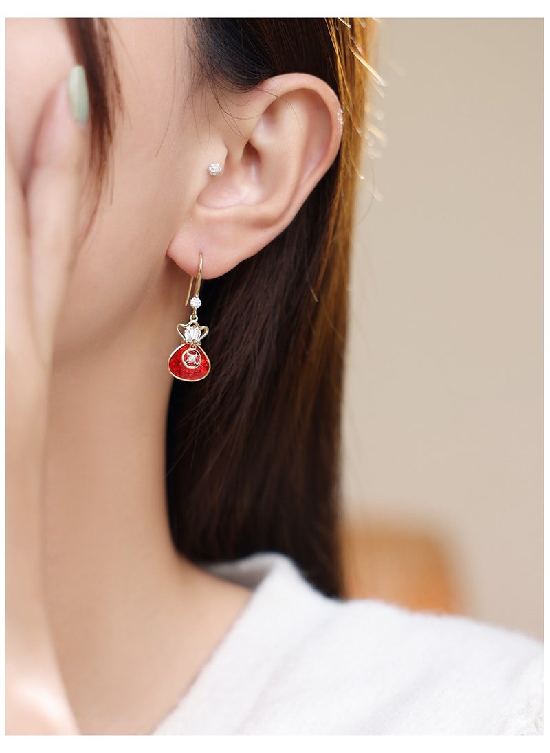 Generic - Chinese Style Red Money Bag Earrings - Image 1