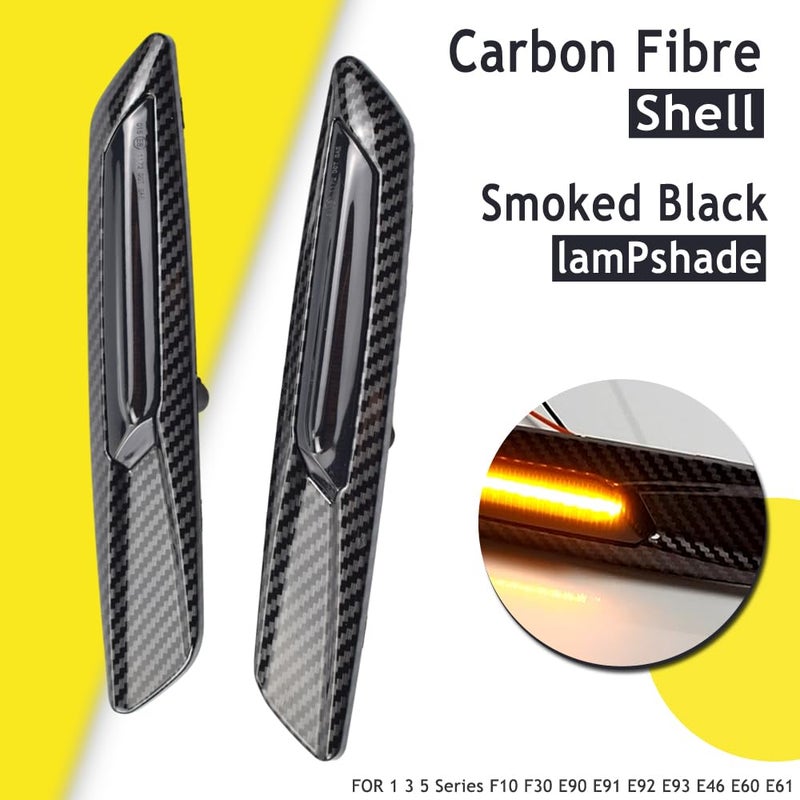 Generic Kakulkomen Turn Signal Lamp Led Front Fender Side Marker Light Compatible with BMW 5 Series F10 F11 528i 528iX 535i 2011 12 2013 (Carbon Fiber Lens-Black)  - Image 2