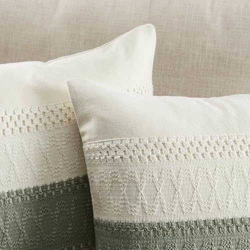 ZeeMart 2 Packs Cotton Boho Throw Pillow Covers 18x18 Inch Contrast Green, Soft Farmhouse Decorative Couch Pillow Cases Sage Green Cushion Covers for Sofa Bed Living Room Home Decor - Image 2
