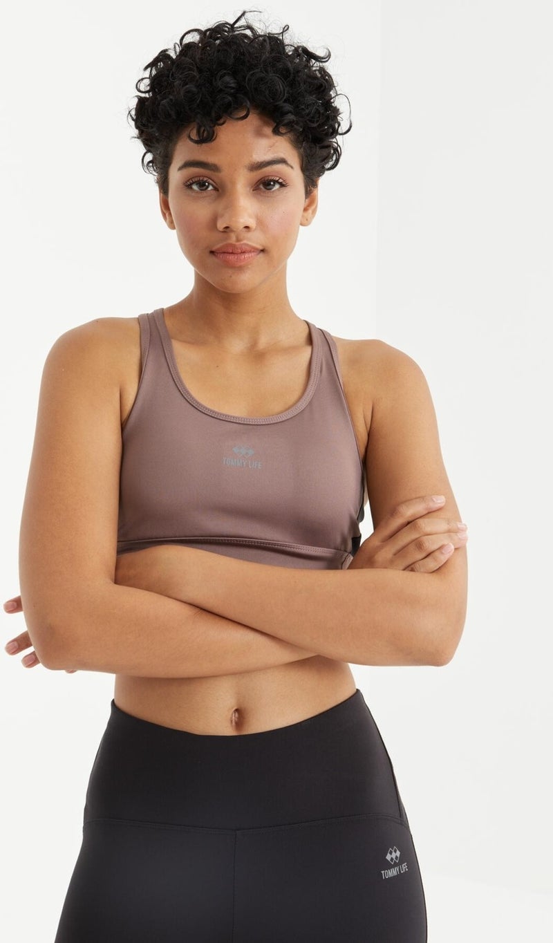 Tommy Life Dusty Rose Cross Back Detail Slim Fit U Neck Padded Women's Sports Bustier - 97121 - Image 3