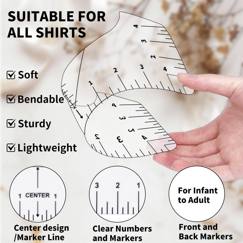 tietoc Tshirt Ruler Guide for Vinyl Alignment, T Shirt Rulers to Center Designs, PVC Measurement Template, Craft Sewing Supplies Accessories Tools for Cricut Heat Press & Cameo & HTV Transfer Vinyl - Image 2