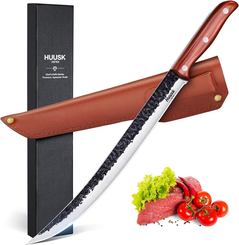 Huusk Carving Knife for Meat-High Carbon Steel Breaking Knives 11.5 Inch Brisket Slicing Knofe Japanese Butcher Scimitar Knife with Ergonomic Handle Men Gift - Image 1