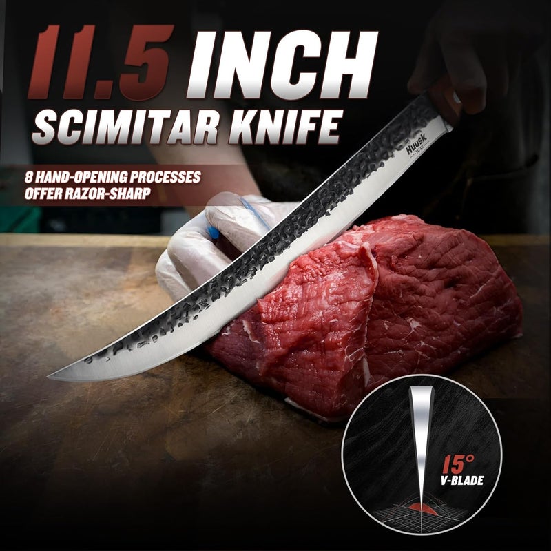 Huusk Carving Knife for Meat-High Carbon Steel Breaking Knives 11.5 Inch Brisket Slicing Knofe Japanese Butcher Scimitar Knife with Ergonomic Handle Men Gift - Image 2