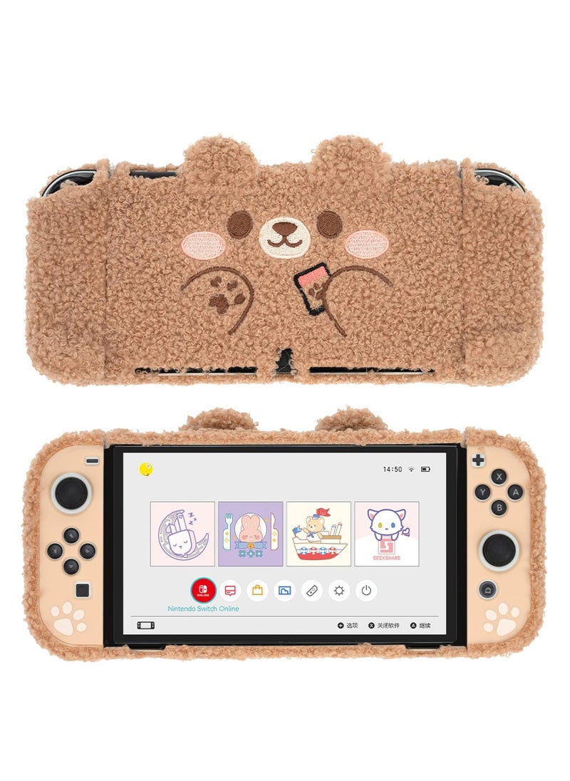 Generic Cute Plush Protective Case Cover Compatible with Nintendo Switch OLED Console and Joy Con - Shock-Absorption and Anti-Scratch Skin Case for OLED Switch - Plush Bear  - Image 1