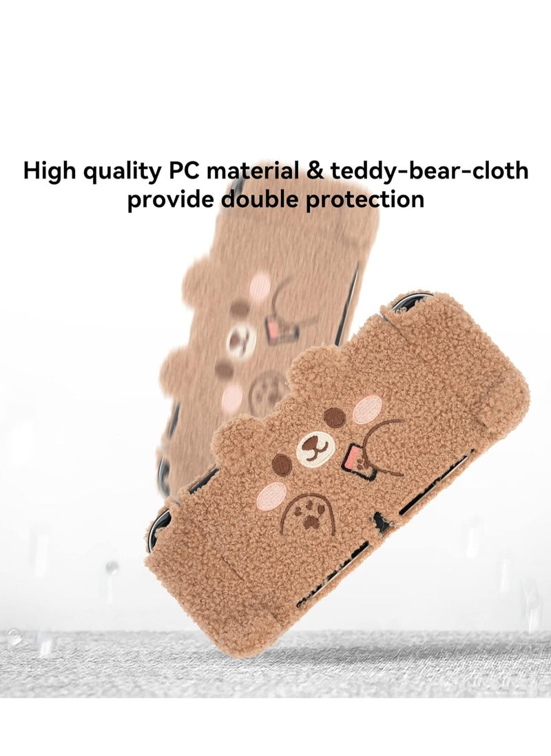 Generic Cute Plush Protective Case Cover Compatible with Nintendo Switch OLED Console and Joy Con - Shock-Absorption and Anti-Scratch Skin Case for OLED Switch - Plush Bear  - Image 2