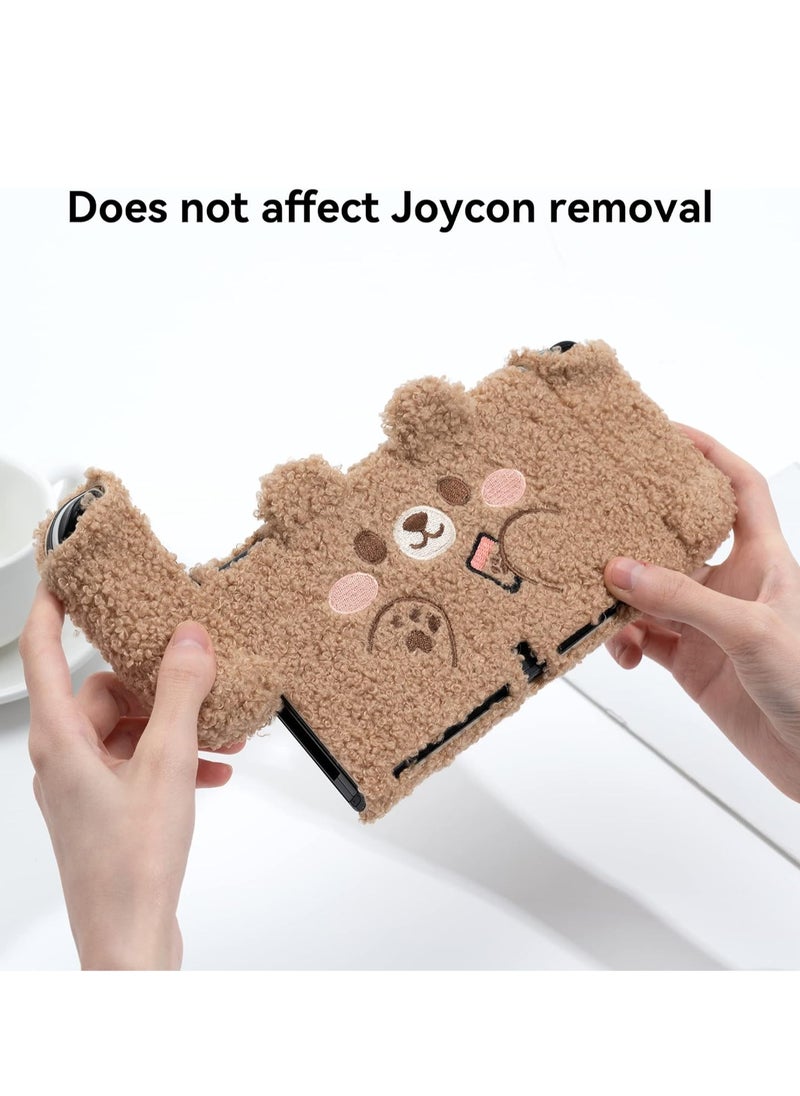 Generic Cute Plush Protective Case Cover Compatible with Nintendo Switch OLED Console and Joy Con - Shock-Absorption and Anti-Scratch Skin Case for OLED Switch - Plush Bear  - Image 4