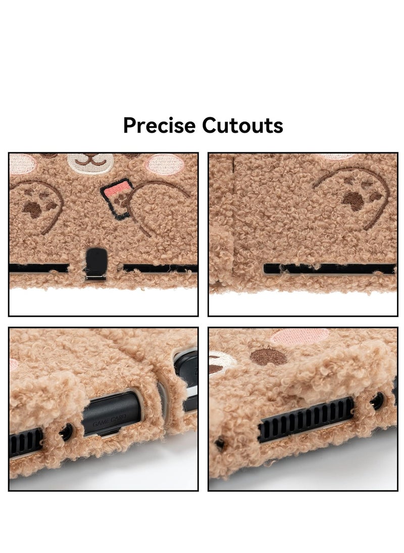 Generic Cute Plush Protective Case Cover Compatible with Nintendo Switch OLED Console and Joy Con - Shock-Absorption and Anti-Scratch Skin Case for OLED Switch - Plush Bear  - Image 5