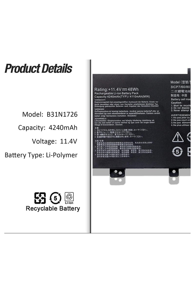 Lynacz Original B31N1726 Battery for Asus TUF Gaming FX504 FX504GE FX504GM FX505GT FX505DV FX505GM FX80GD FX80GE FX80GM FX505DU FX505DT FX505GD FX504G FX504GD Series 11.4V 4400mAh 50Wh Replacement Laptop Battery - Image 2