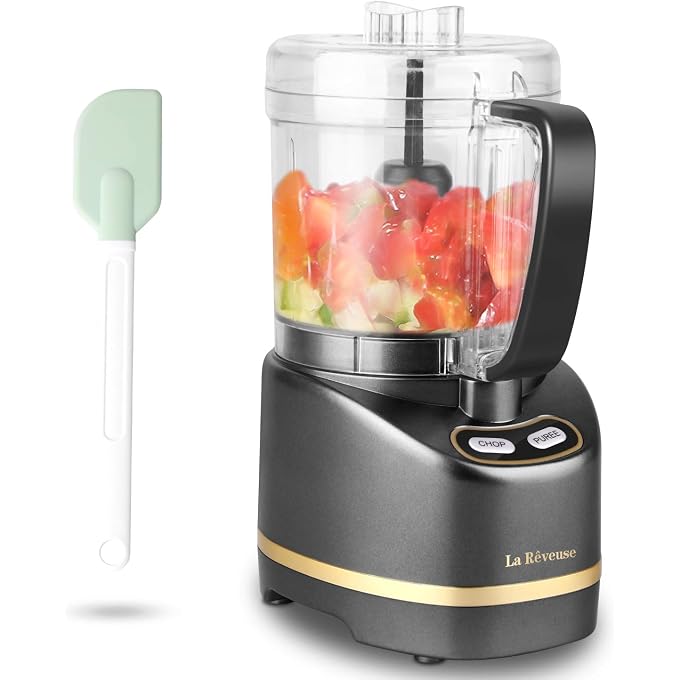 La Reveuse 2 Cup Mini Food Processor, Electric Chopper Small, Metallic Grey | for Mincing, Chopping, Grinding, Blending, Puree, 2 Pulse Speeds, Dishwasher Safe, (1) Spatula Included, 200 Watts, LARB1814B - Image 1
