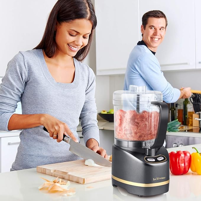 La Reveuse 2 Cup Mini Food Processor, Electric Chopper Small, Metallic Grey | for Mincing, Chopping, Grinding, Blending, Puree, 2 Pulse Speeds, Dishwasher Safe, (1) Spatula Included, 200 Watts, LARB1814B - Image 2