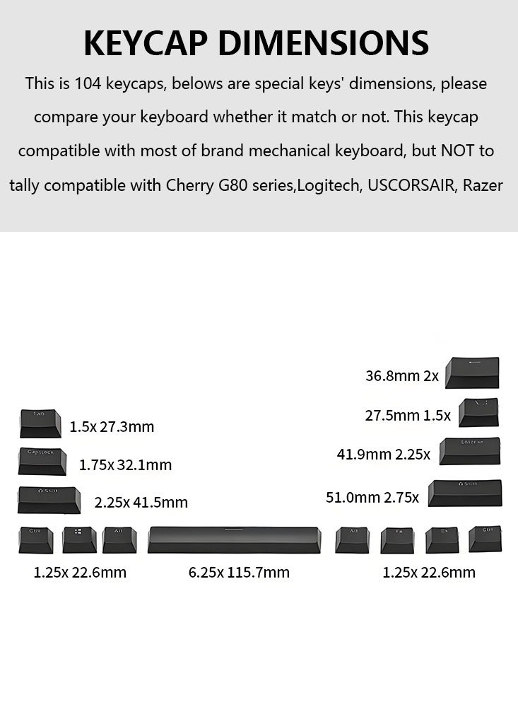 104KB الأسود العربية تصنيع المعدات الأصلية تكوين مفتاح RGB الخلفية لوحة المفاتيح الميكانيكية مجموعة ، مع طلاء المضادة يتلاشى