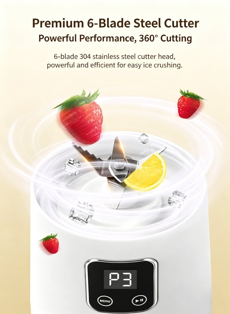 VENTRA Portable Blender - Smoothie Blender with Visible Window & Flip Lid, Mini Wireless Juicer, High Speed 6-Blades for Office, Home, Travel, Food Mixer, 450ML - Image 2