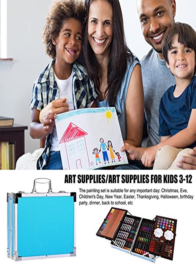 Limily Drawing and Painting Set, Colourful Artistic Painting Utensils, Oil Pen, 145 Piece Colouring Pencils, Art Drawing, Stationery, Gift Box Made of Aluminium for Sketching and Painting