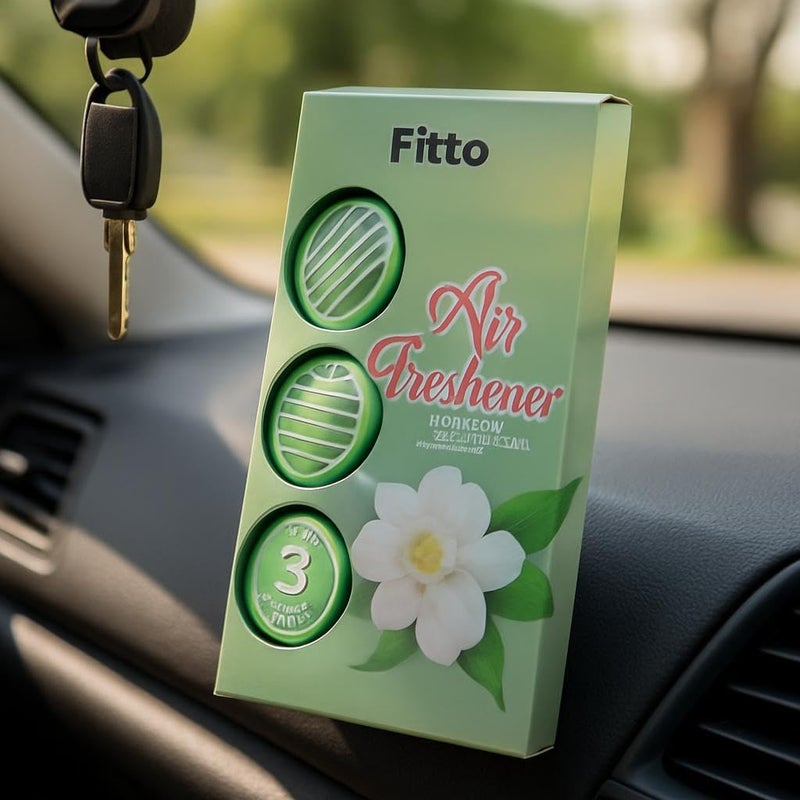 FITTO معطر هواء السيارة فيتو برائحة الياسمين عبوة من 3 معطرات تدوم طويلاً للتعليق في داخل السيارة - Image 1