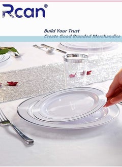 Rcan 72 Pcs/set Silver Upscale Wedding Dining Party Disposable Plastic Cutlery Set, Party Supplies Plate, Spoon, Fork, Knife, Cup, Party Tableware (12 Guest)  - Image 3