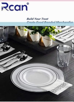Rcan 72 Pcs/set Silver Upscale Wedding Dining Party Disposable Plastic Cutlery Set, Party Supplies Plate, Spoon, Fork, Knife, Cup, Party Tableware (12 Guest)  - Image 1