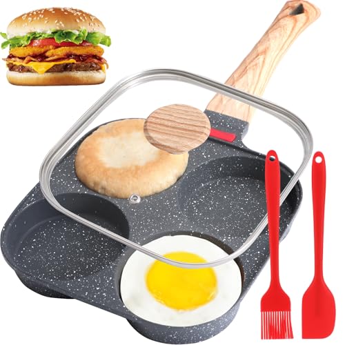 4Cup Egg Pan Premium Egg Pans Nonstick Omelette Pan with Lid  Healthy Egg Frying Pan for Breakfast Egg Sandwich Hamburger Pancake Egg Skillet Suitable for Gas Stove  Induction Cookware