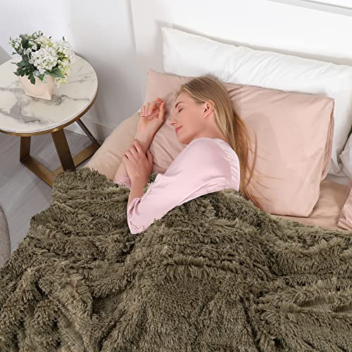 Tuddrom Decorative Extra Soft Faux Fur Throw Blanket 70"x78",Solid Reversible Fuzzy Lightweight Long Hair Shaggy Blanket,Fluffy Cozy Plush Fleece Comfy Microfiber Blanket for Couch Sofa Bed,Brown - Image 3