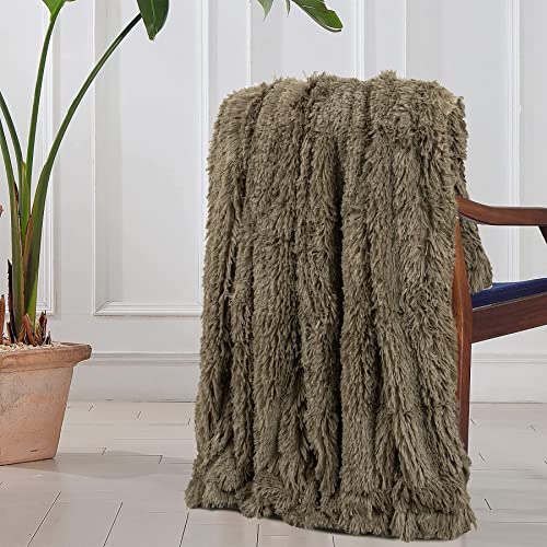 Tuddrom Decorative Extra Soft Faux Fur Throw Blanket 70"x78",Solid Reversible Fuzzy Lightweight Long Hair Shaggy Blanket,Fluffy Cozy Plush Fleece Comfy Microfiber Blanket for Couch Sofa Bed,Brown - Image 2