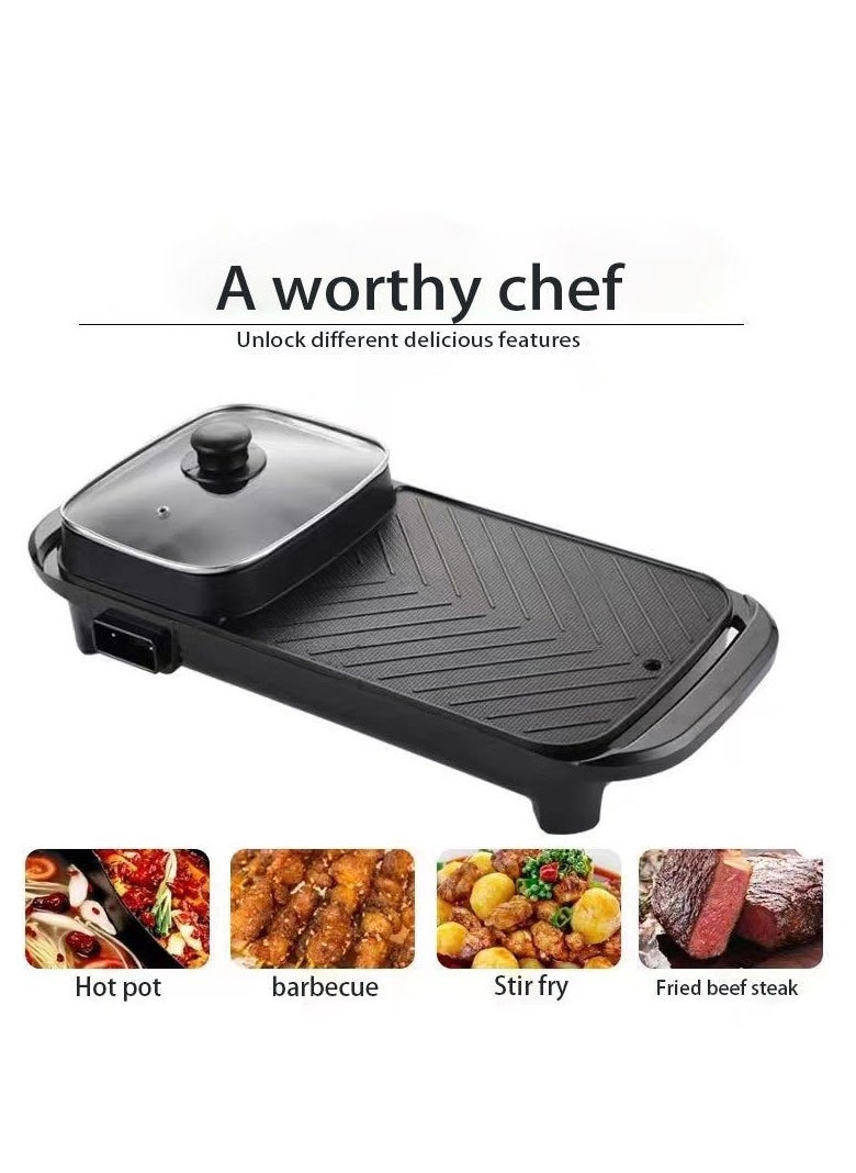 Bluelans Smokeless Non-Stick Indoor 2 in 1 Electric BBQ Grill, Multi-functional Shabu Hot Pot, Electric Barbecue Oven for Family Party  - Image 3