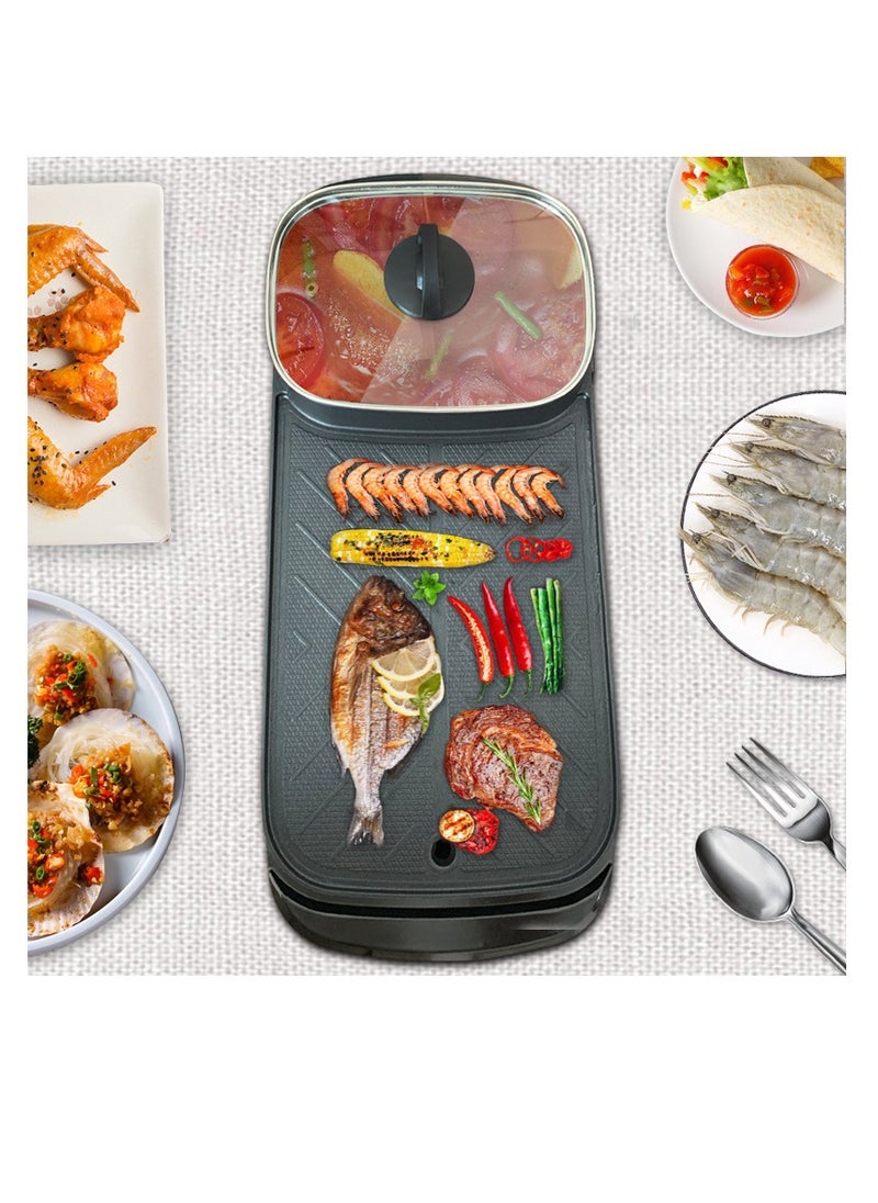 Bluelans Smokeless Non-Stick Indoor 2 in 1 Electric BBQ Grill, Multi-functional Shabu Hot Pot, Electric Barbecue Oven for Family Party  - Image 1