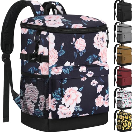 Tenot Cooler Backpack 33 Cans Backpack Coolers Insulated Leak Proof Soft Beach Cooler Bag for Men Women Ice Chest Backpack Camping Hiking Picnic Travel Cooler Lunch Backpack Pink Floral - Image 1