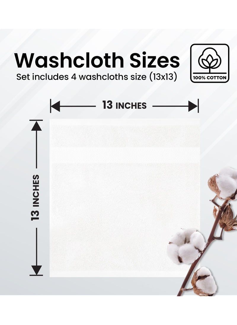 Infinitee Xclusives Infinitee Xclusives Premium White Washcloths Set – Pack of 4, 13 x 13 Inches (33 x 33cm) 100% Cotton Wash Cloths for Your Body and Face Towels, Kitchen Dish Towels and Rags, Baby Washcloth  - Image 3