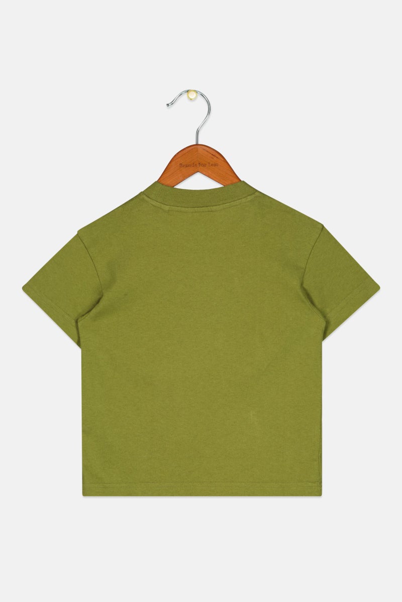 Palm Angels Toddlers Boy Crew Neck Short Sleeve Printed T shirt, Olive Combo - Image 2