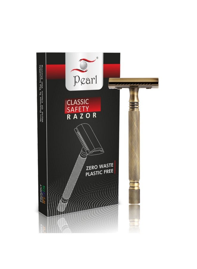 Pearl Shaving Double Edge Close Comb Safety Razor (SS-01 CC (Antique Brass)) -Shaving Razor for Men | Classic & Traditional Shaving Kit for Men | Premium Blade razors for Father's day Gift Option - Image 1