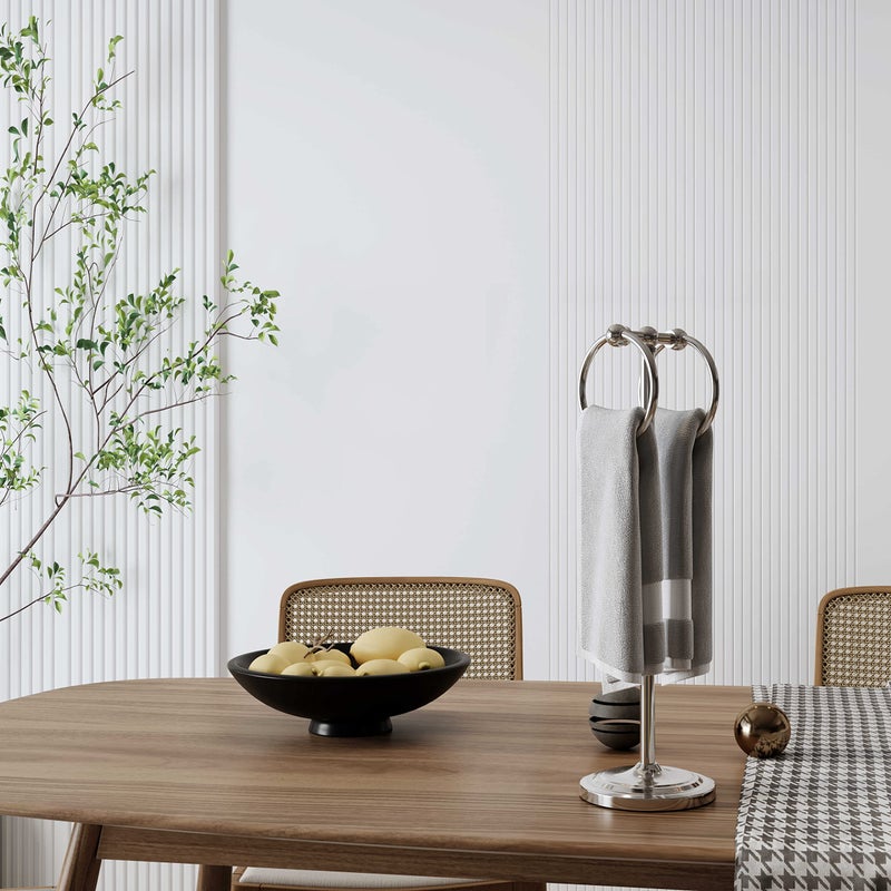 BGL Fingertip Towel Holder Stand Hand Towel Ring for Bathroom or Kitchen Vanity Countertops to Store Hand Towels Washcloths or dishcloths - 2 Hanging Rings，17" High-Chrome - Image 5