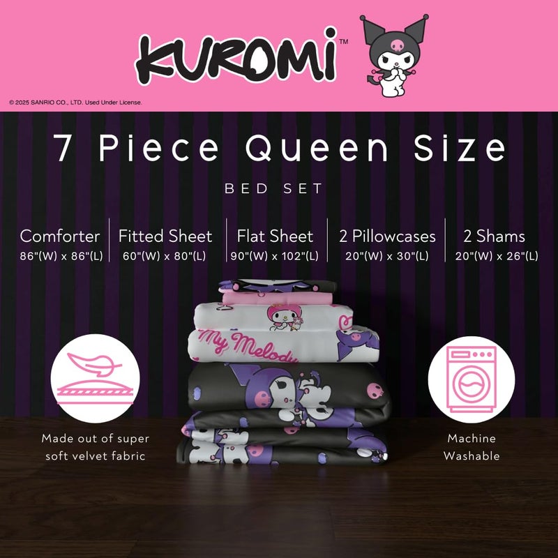 Franco Sanrio Kuromi & My Melody Bedding 7 Piece Super Soft Cozy Reversible Comforter and Sheet Set with Sham, Queen, (100% Official Licensed Product) by Franco - Image 2