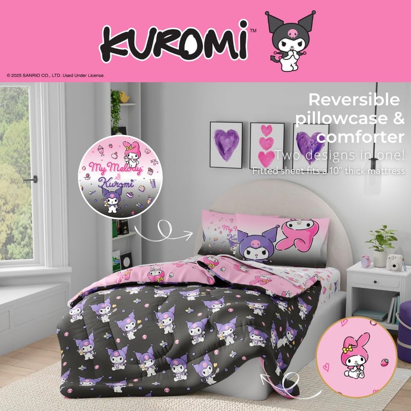 Franco Sanrio Kuromi & My Melody Bedding 7 Piece Super Soft Cozy Reversible Comforter and Sheet Set with Sham, Queen, (100% Official Licensed Product) by Franco - Image 5