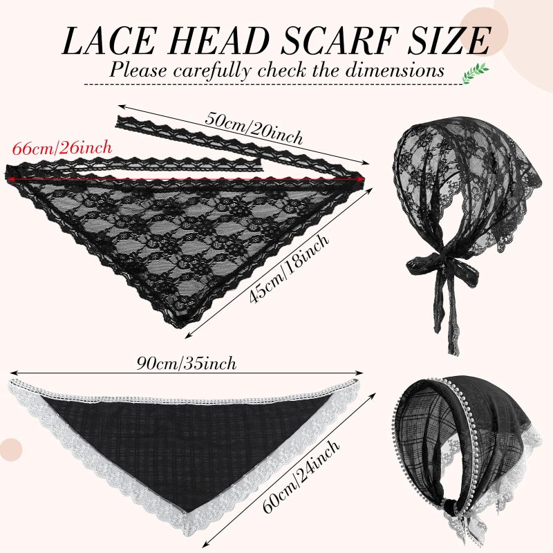 obeoby 4 Pack Lace Bandanas Head Scarf for Women, White Hair Scarf Bandana for Wedding Bridal Headband Kerchief Spring Summer Hair Accessories - Image 2