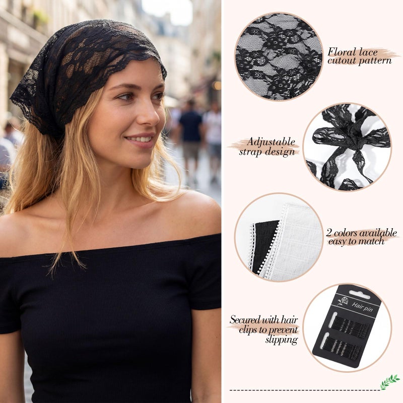 obeoby 4 Pack Lace Bandanas Head Scarf for Women, White Hair Scarf Bandana for Wedding Bridal Headband Kerchief Spring Summer Hair Accessories - Image 3