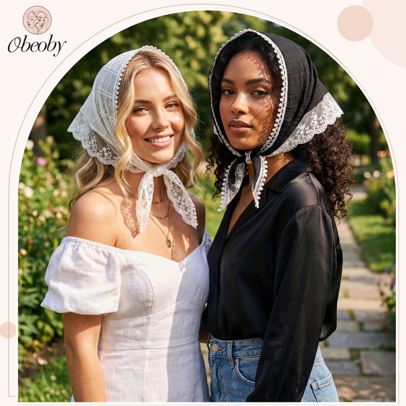 obeoby 4 Pack Lace Bandanas Head Scarf for Women, White Hair Scarf Bandana for Wedding Bridal Headband Kerchief Spring Summer Hair Accessories - Image 4