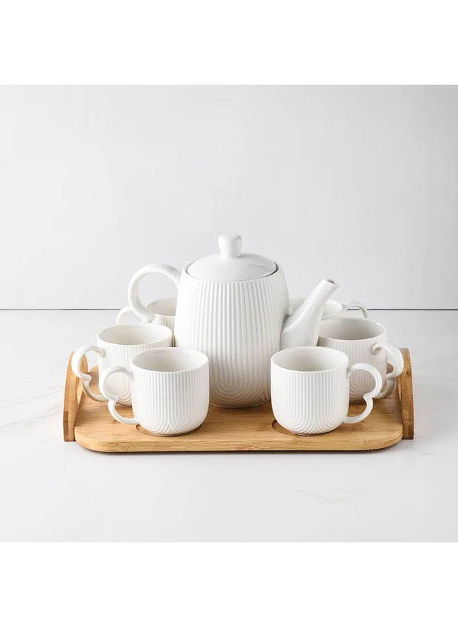 DANUBE HOME Princess 8 Piece Tea Set Porcelain Bamboo Elegant Tea Service Collection High Quality Tea Set For Home Kitchen & Dining Room L35.7xW23.7xH17.4cm White