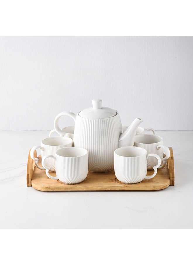 DANUBE HOME Princess 8 Piece Tea Set Porcelain Bamboo Elegant Tea Service Collection High Quality Tea Set For Home Kitchen & Dining Room L35.7xW23.7xH17.4cm White 