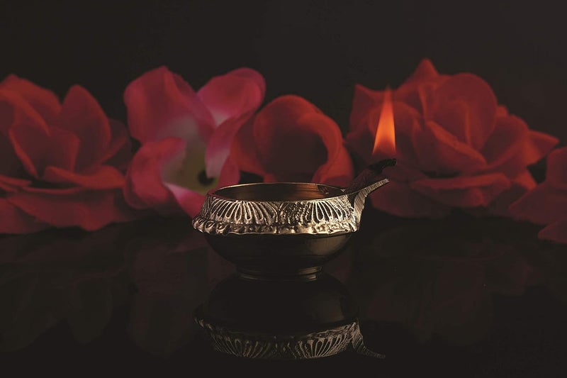 Rolimoli Kuber Diya for Decoration Handmade Oil Lamp with Golden Engraved Made of Virgin Brass Metal Diya for Puja Pooja Traditional Indian Gift Items 25inch Set of 1 - Image 4