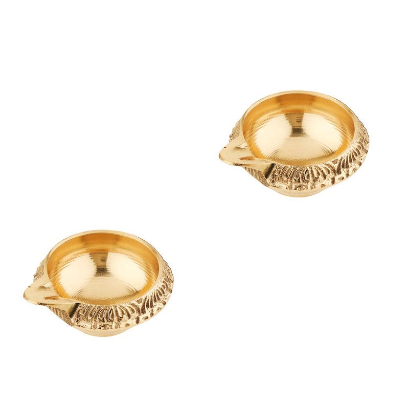 Rolimoli Kuber Diya for Decoration Handmade Oil Lamp with Golden Engraved Made of Virgin Brass Metal Diya for Puja Pooja Traditional Indian Gift Items 25inch Set of 1 - Image 1